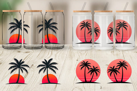 Glass Can Sunset Palm Tree Sublimation artnoy 