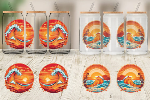 Glass Can Sunset Waves Beach Sublimation artnoy 