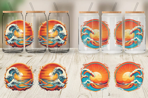 Glass Can Sunset Waves Beach Sublimation artnoy 