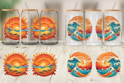 Glass Can Sunset Waves Beach Sublimation artnoy 
