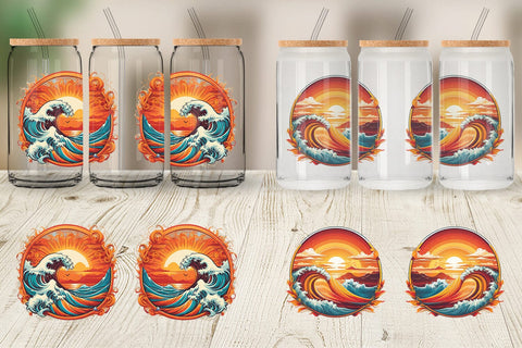 Glass Can Sunset Waves Beach Sublimation artnoy 