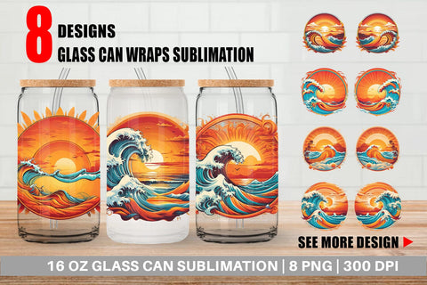 Glass Can Sunset Waves Beach Sublimation artnoy 