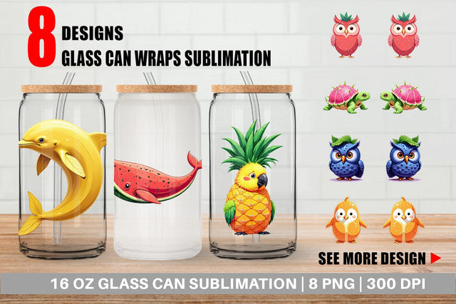 Glass Can Surreal Fruit Animals Sublimation artnoy 