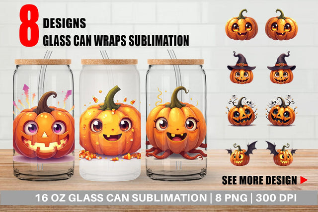 Glass Can Surreal Pumpkins Sublimation artnoy 