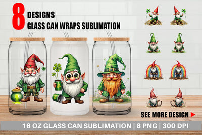 Glass Can Surreal Shamrock Grunge St. Patrick's Trashcore Gnome Sublimation artnoy 