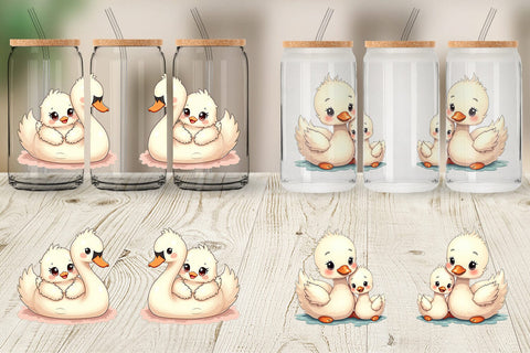 Glass Can Swan Mother's Day Sublimation artnoy 