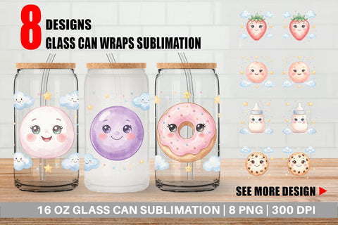 Glass Can Sweet Baby Treat Watercolor Sublimation artnoy 