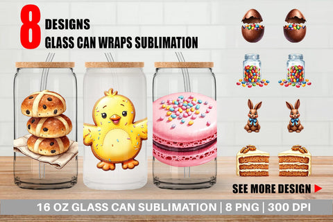 Glass Can Sweet Easter Treats and Desserts Watercolor Sublimation artnoy 