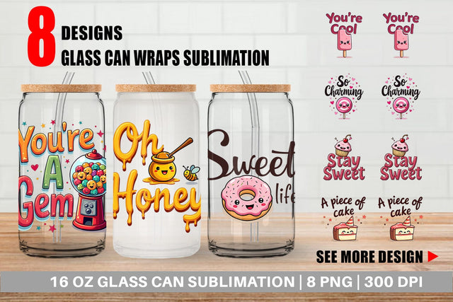 Glass Can Sweet Nostalgia Retro Kawaii Dessert Quote Sublimation artnoy 