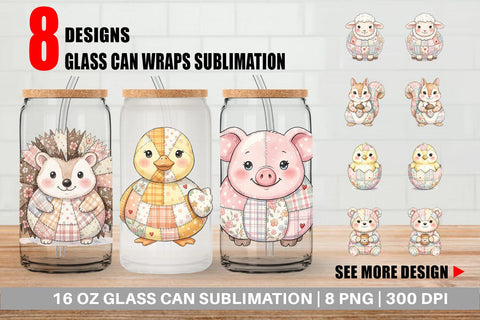 Glass Can Sweet Picnic Patchwork Watercolor Sublimation artnoy 