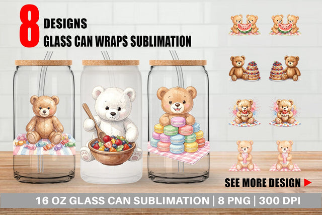 Glass Can Sweet Treats Teddy Bear Sublimation artnoy 
