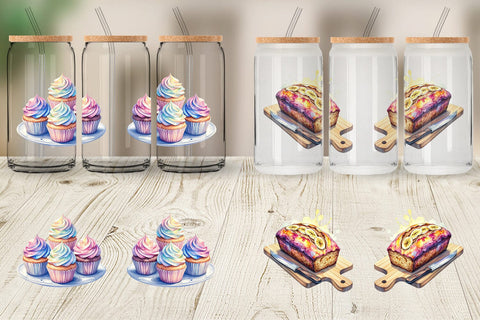 Glass Can Sweet Watercolor Cakes & Pies Sublimation artnoy 