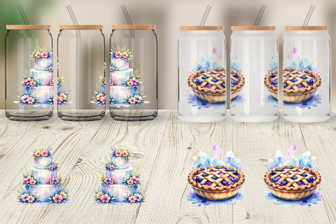 Glass Can Sweet Watercolor Cakes & Pies Sublimation artnoy 