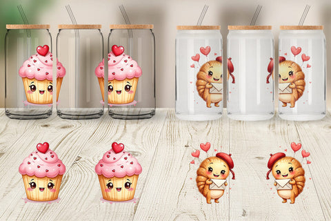 Glass Can Sweetheart Cafe Valentine Watercolor Treats Sublimation artnoy 