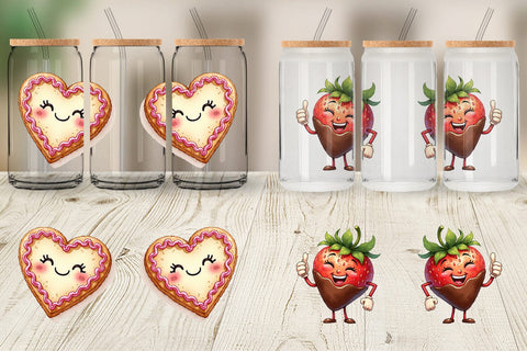 Glass Can Sweetheart Cafe Valentine Watercolor Treats Sublimation artnoy 