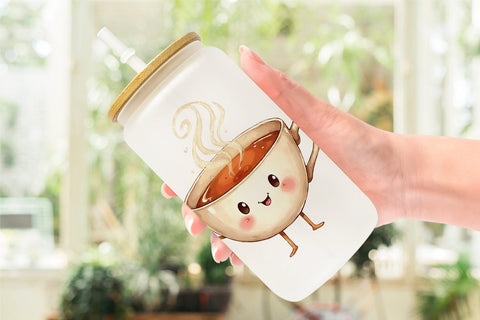 Glass Can Sweetheart Cafe Valentine Watercolor Treats Sublimation artnoy 