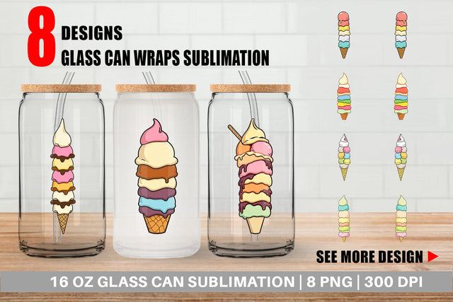 Glass Can Tall Ice Cream Sublimation artnoy 