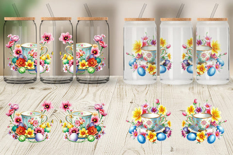 Glass Can Tea Cup Easter Eggs Sublimation artnoy 