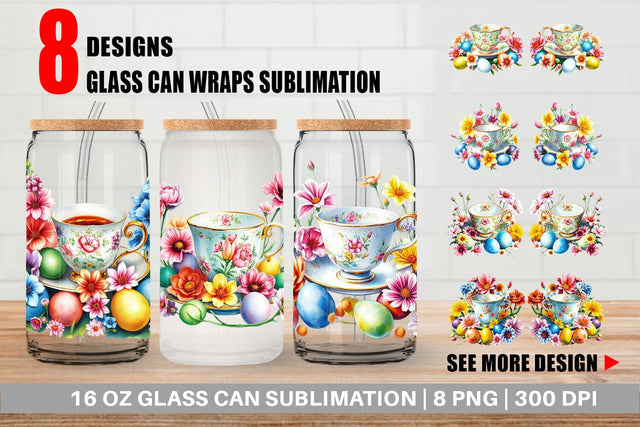 Glass Can Tea Cup Easter Eggs Sublimation artnoy 