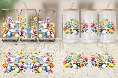 Glass Can Tea Cup Easter Eggs Sublimation artnoy 