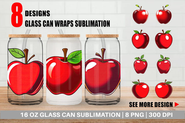 Glass Can Teacher Apple Clipart Sublimation artnoy 