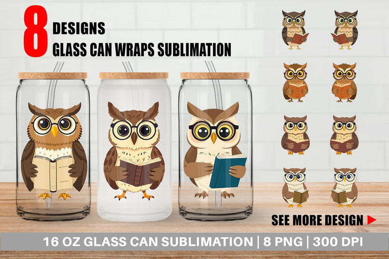 Glass Can Teacher Owl Sublimation artnoy 