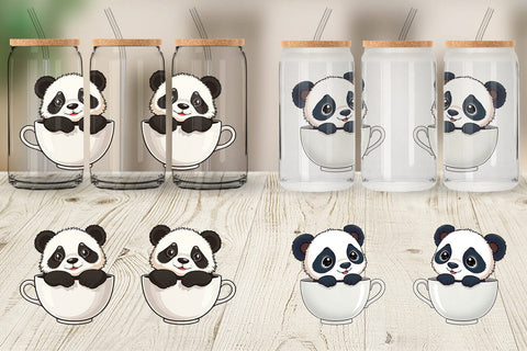 Glass Can Teacup Panda Sublimation artnoy 