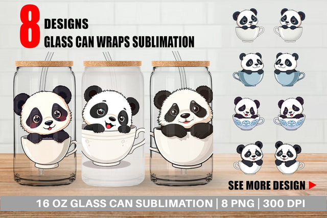 Glass Can Teacup Panda Sublimation artnoy 