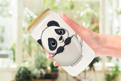 Glass Can Teacup Panda Sublimation artnoy 