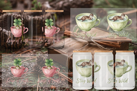 Glass Can Teacup Woodland Creature Watercolor Sublimation artnoy 