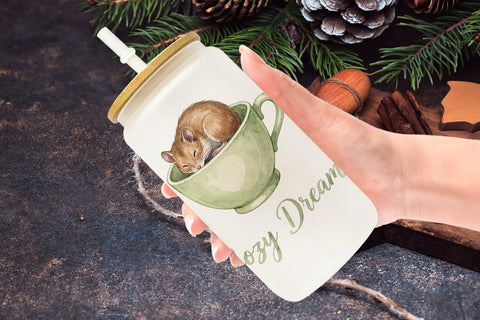 Glass Can Teacup Woodland Creature Watercolor Sublimation artnoy 