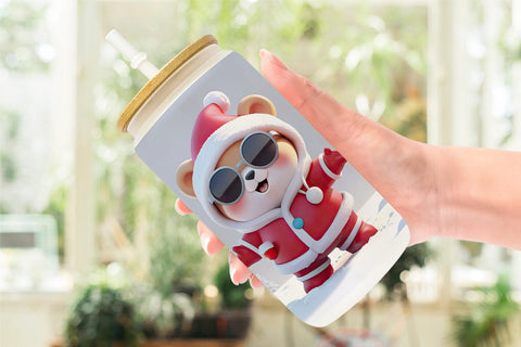 Glass Can Teddy Bear Christmas Sublimation artnoy 