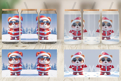 Glass Can Teddy Bear Christmas Sublimation artnoy 