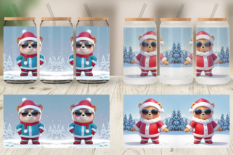 Glass Can Teddy Bear Christmas Sublimation artnoy 