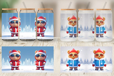 Glass Can Teddy Bear Christmas Sublimation artnoy 