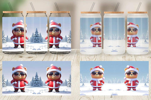 Glass Can Teddy Bear Christmas Sublimation artnoy 