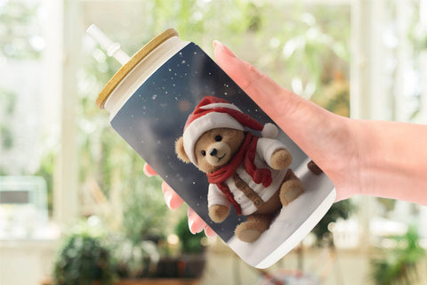 Glass Can Tedy Bear Christmas Sublimation artnoy 