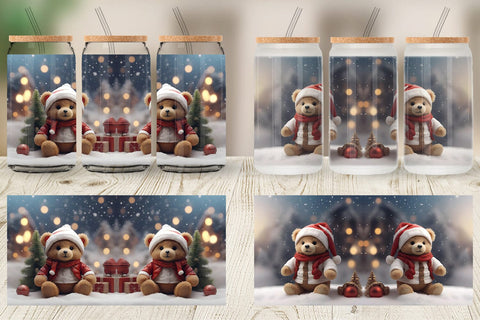 Glass Can Tedy Bear Christmas Sublimation artnoy 