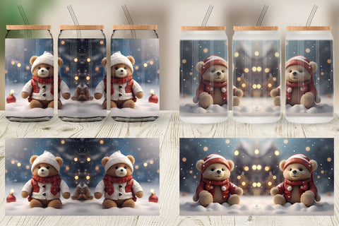 Glass Can Tedy Bear Christmas Sublimation artnoy 