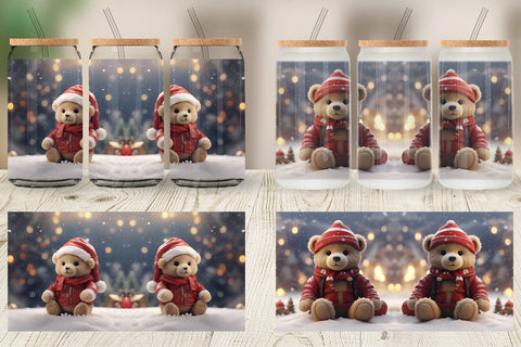 Glass Can Tedy Bear Christmas Sublimation artnoy 