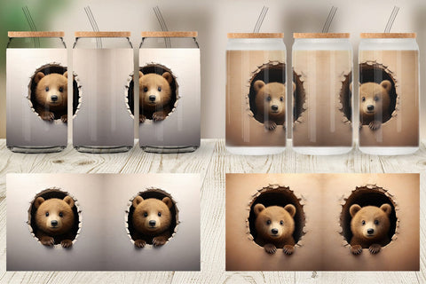Glass Can Tedy bear Peeks from Wall Sublimation artnoy 