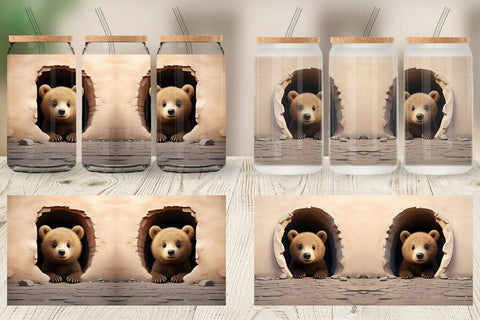 Glass Can Tedy bear Peeks from Wall Sublimation artnoy 
