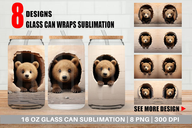 Glass Can Tedy bear Peeks from Wall Sublimation artnoy 