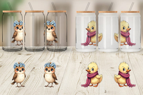 Glass Can The Awkward Aviary Quirky Hand-Drawn Bird Sublimation artnoy 