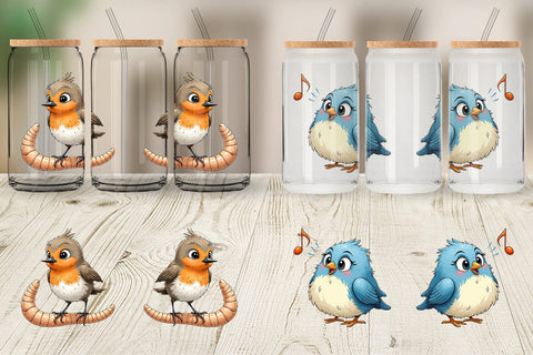 Glass Can The Awkward Aviary Quirky Hand-Drawn Bird Sublimation artnoy 