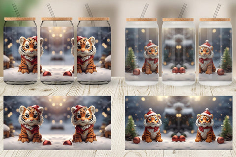 Glass Can Tiger Christmas Sublimation artnoy 