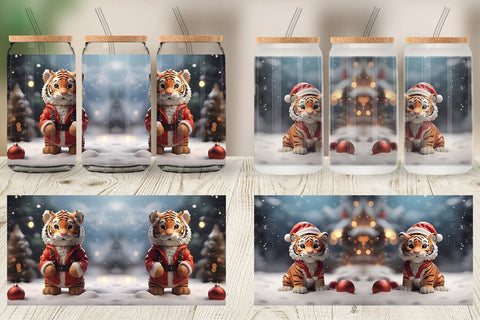 Glass Can Tiger Christmas Sublimation artnoy 