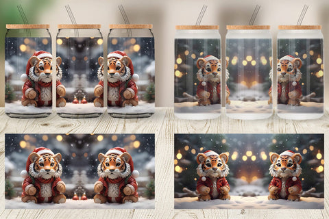 Glass Can Tiger Christmas Sublimation artnoy 