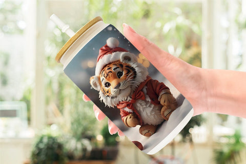 Glass Can Tiger Christmas Sublimation artnoy 