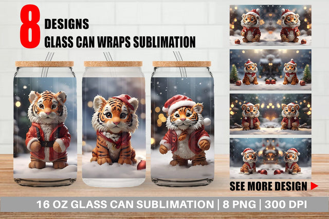 Glass Can Tiger Christmas Sublimation artnoy 